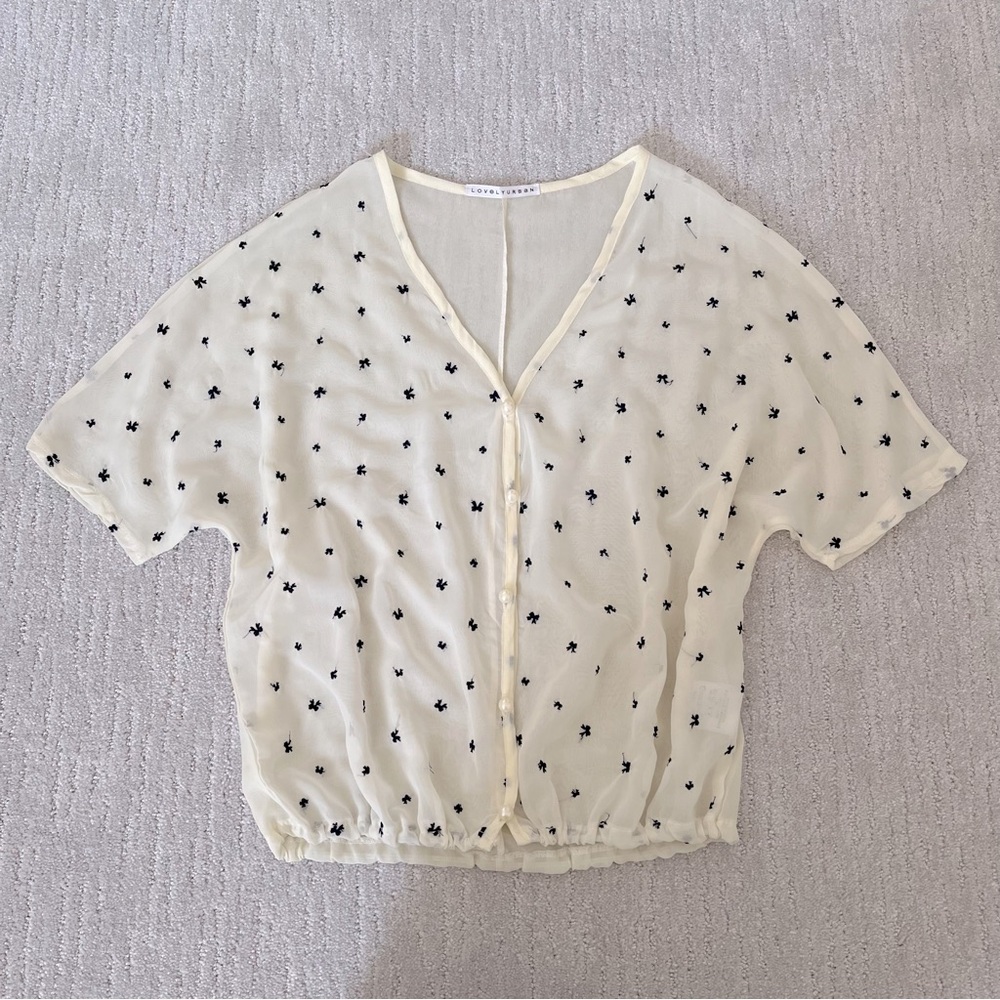 White Chiffon Button Up Top with Bows